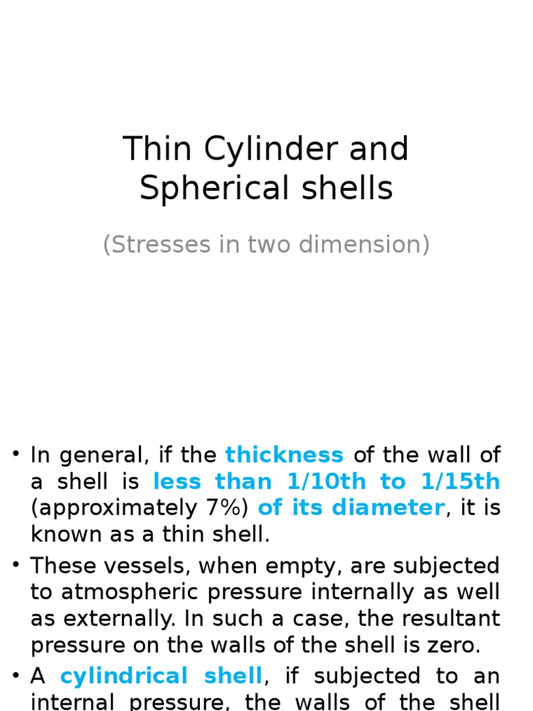 Thin Cylinder and Spherical Shells: (Stresses in Two Dimension) | PDF ...