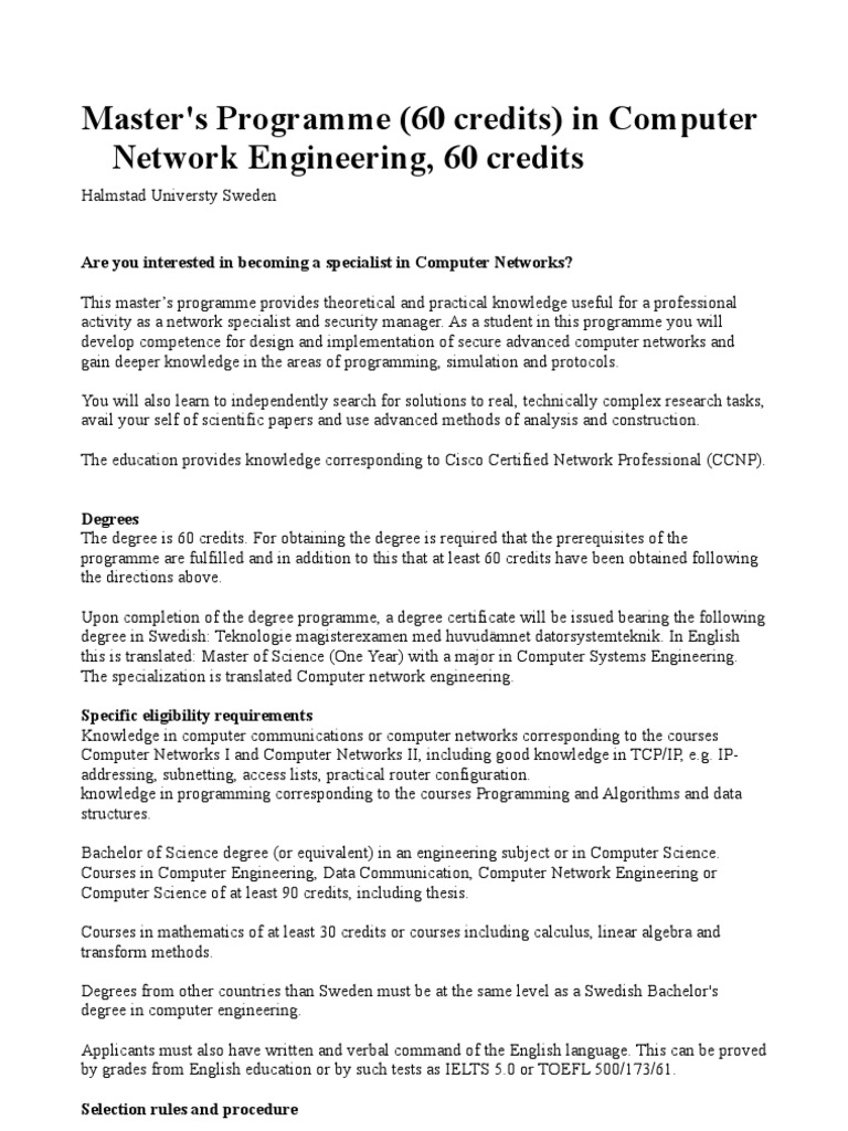 Masters in Computer Networking (1), Halmstad University PDF