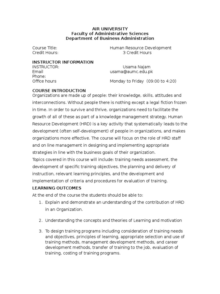 Course Outline HRD2016 | PDF | Lecture | Strategic Management