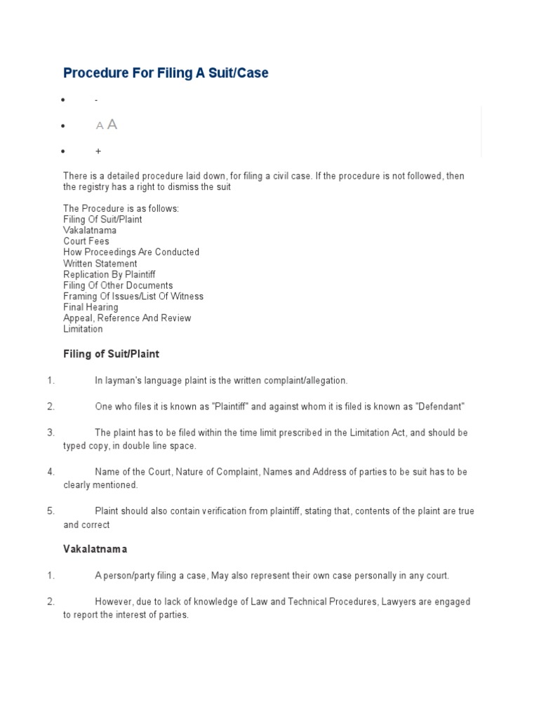 Civil Suit Filing Procedure Guide | PDF | Lawsuit | Appeal