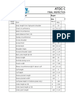 Mens shirt final inspection measurement sheet