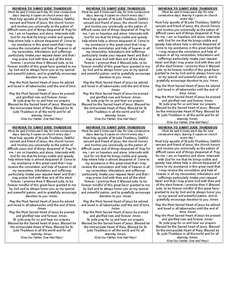 Novena To Saint Jude Thaddeus PDF Roman Catholic Devotions