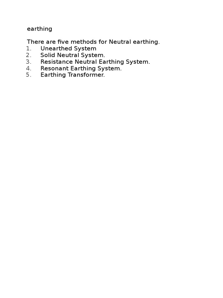 Five Methods of Neutral Earthing | PDF