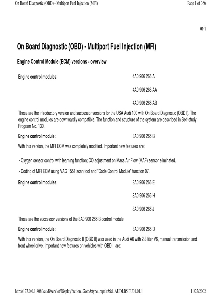 Audi OBD MFI ECM Overview & Functions | PDF | Fuel Injection | Ignition ...