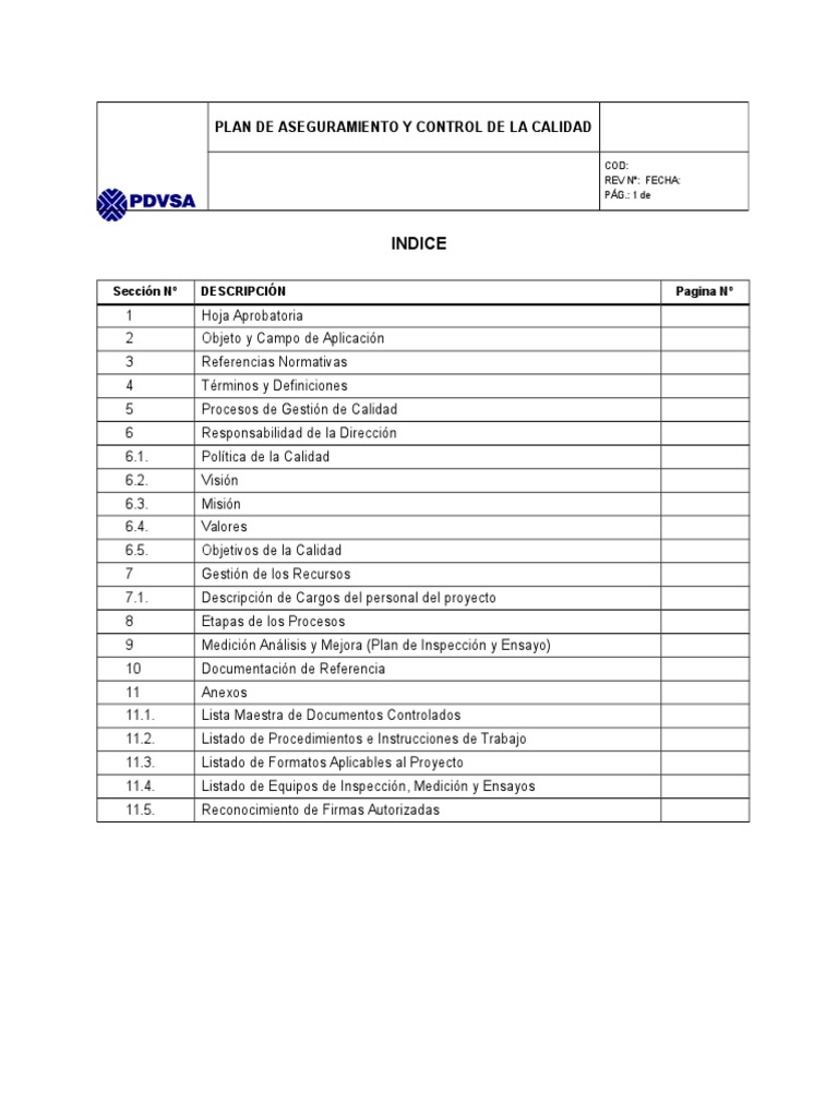 Plan de Gestión y Control de Calidad | PDF | Gestión de la calidad ...