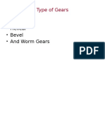 Type of Gears: - Spurs - Helical - Bevel - and Worm Gears