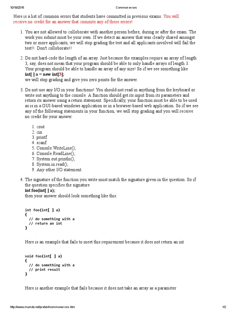 Common Exam Errors to Avoid | PDF | Subroutine | Parameter (Computer ...