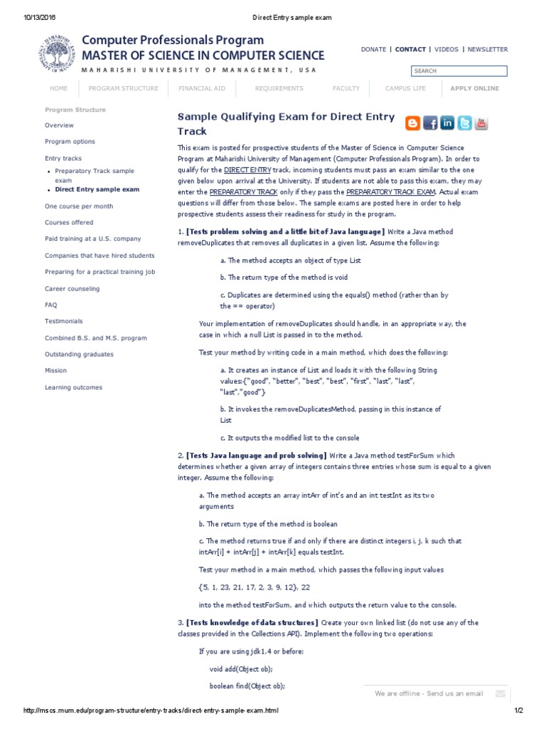 Direct Entry Sample Exam | PDF | Method (Computer Programming ...