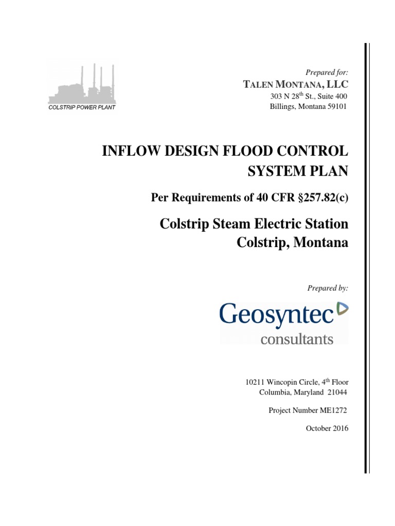 Colstrip 1&2 B Flyash Pond CCR Inflow Design Flood Control System Plan