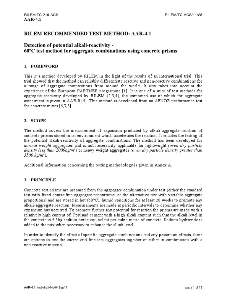 Rilem Aar-4.1 | PDF | Sodium Hydroxide | Concrete