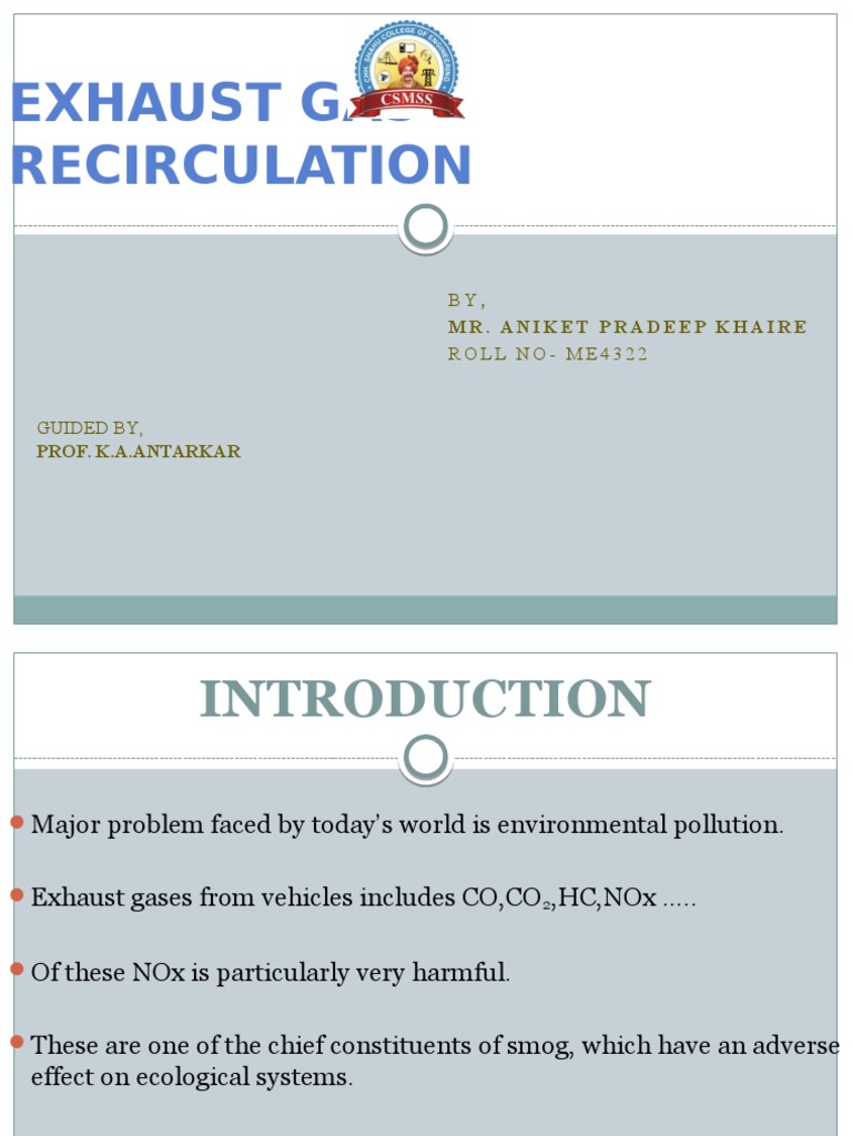 Exhaust Gas Recirculation PPT FINAL PDF N Ox Exhaust Gas
