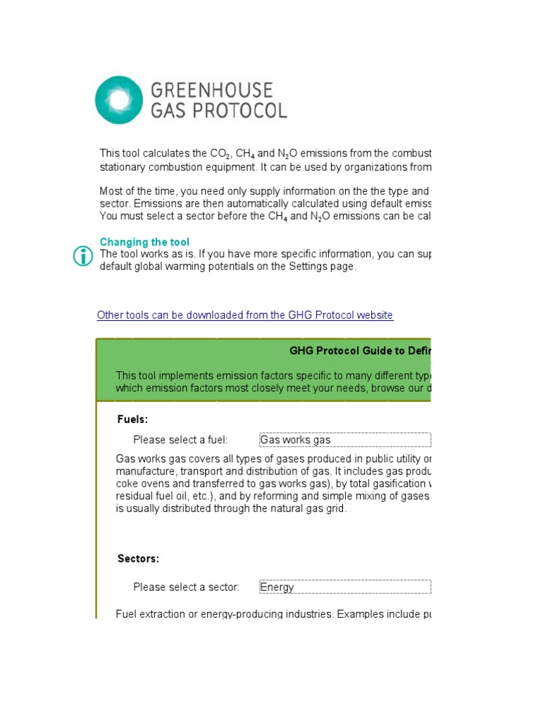 Stationary Combustion Tool (Version41) Emission Intensity Greenhouse Gas