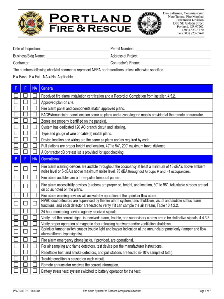 300.91C Fire Alarm System PreTest and Acceptance Test
