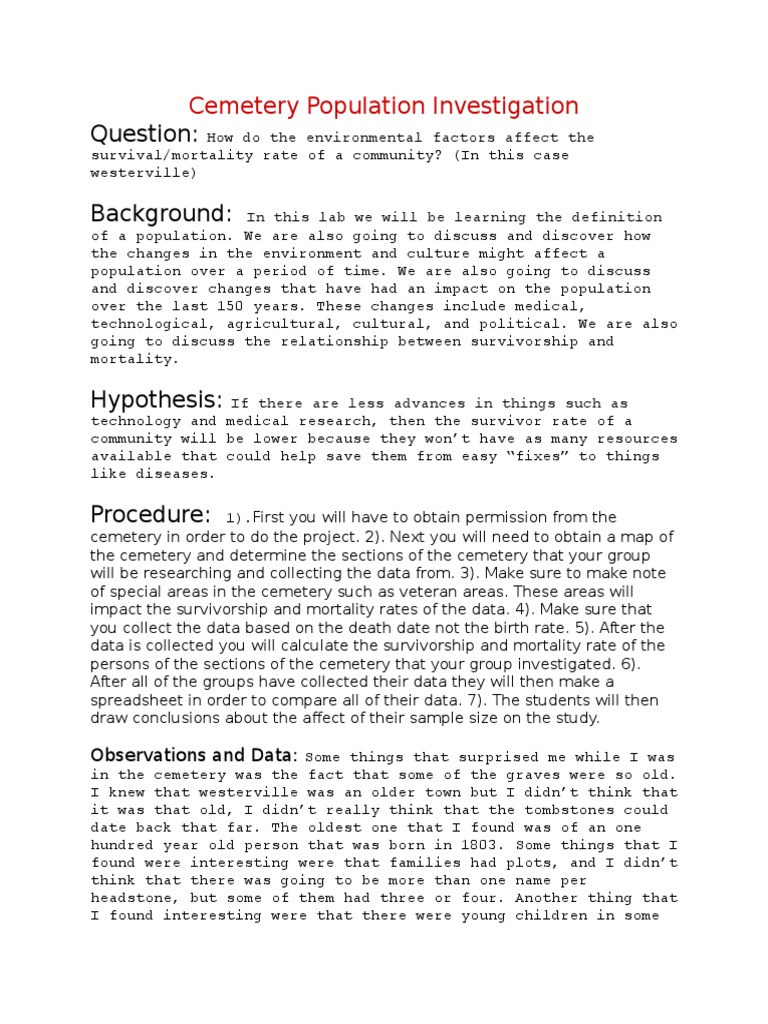 Cemetery Population Study in Westerville | PDF | Headstone | Cemetery