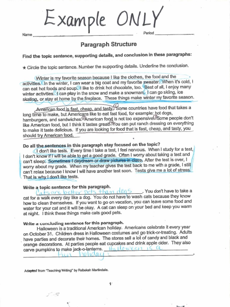 paragraph structure practice exercises 1