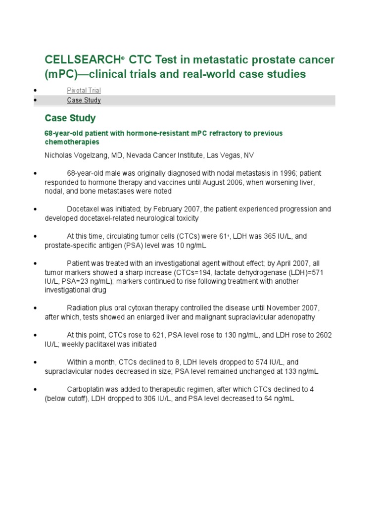 Cellsearch CTC Test in Metastatic Prostate Cancer (MPC) - Clinical ...