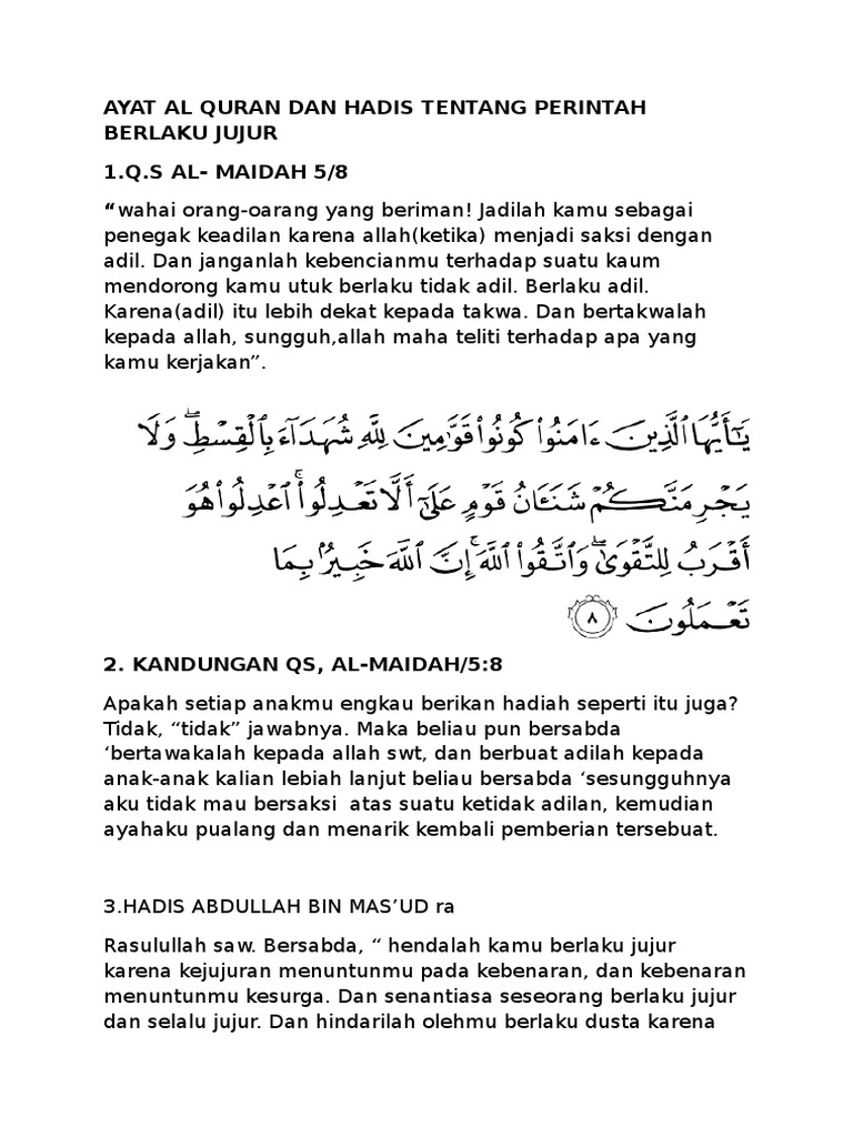 Ayat Al Quran Dan Hadis Tentang Perintah Berlaku Jujur Pdf