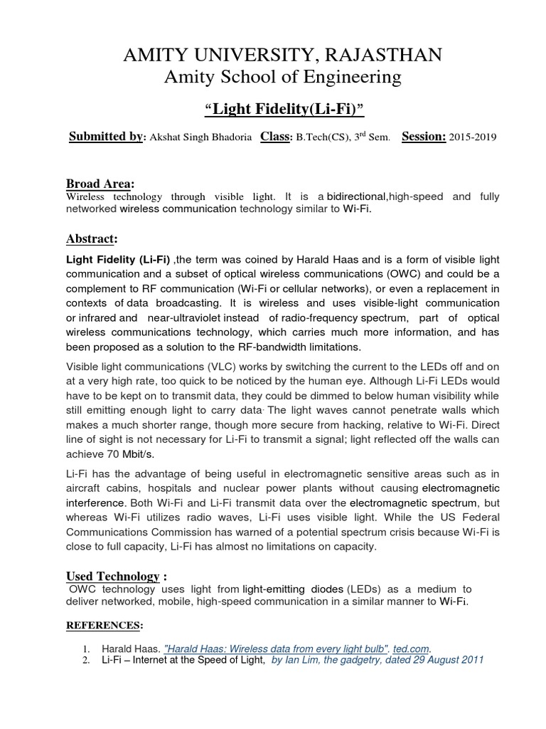 Understanding Light Fidelity (Li-Fi) Technology | PDF | Technology ...