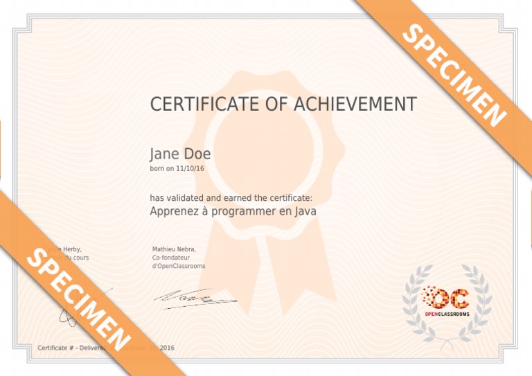 Certificate of Achievement: Apprenez À Programmer en Java | PDF