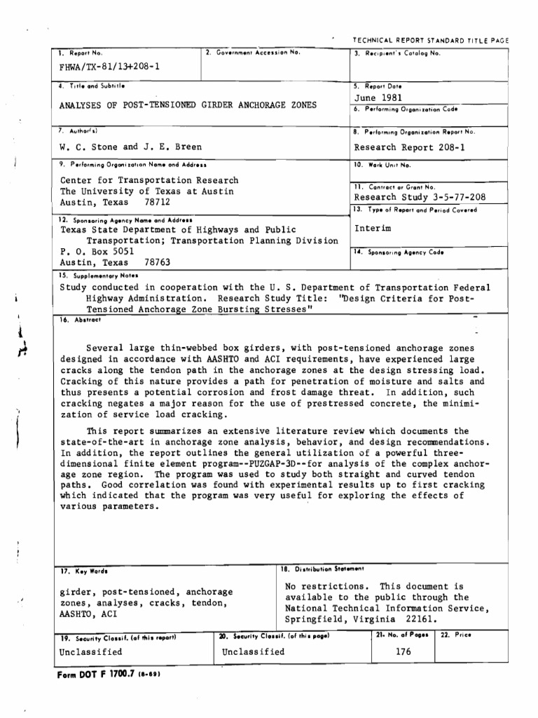 Analysis of Post-Tensioned Girder Anchorage Zones PDF | PDF ...