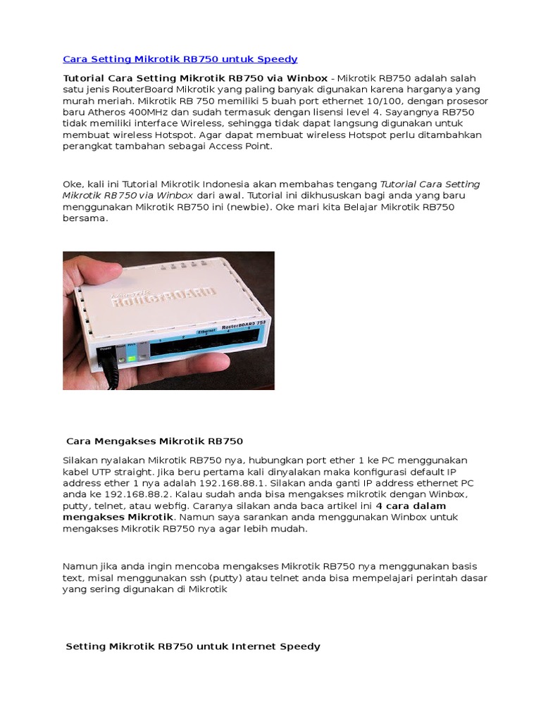 Cara Setting Mikrotik RB750 Untuk Speedy | PDF