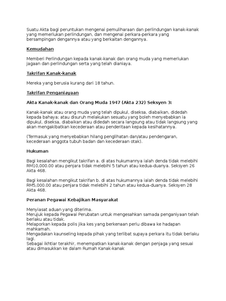 Akta Kanak Kanak Dan Huraian Pdf