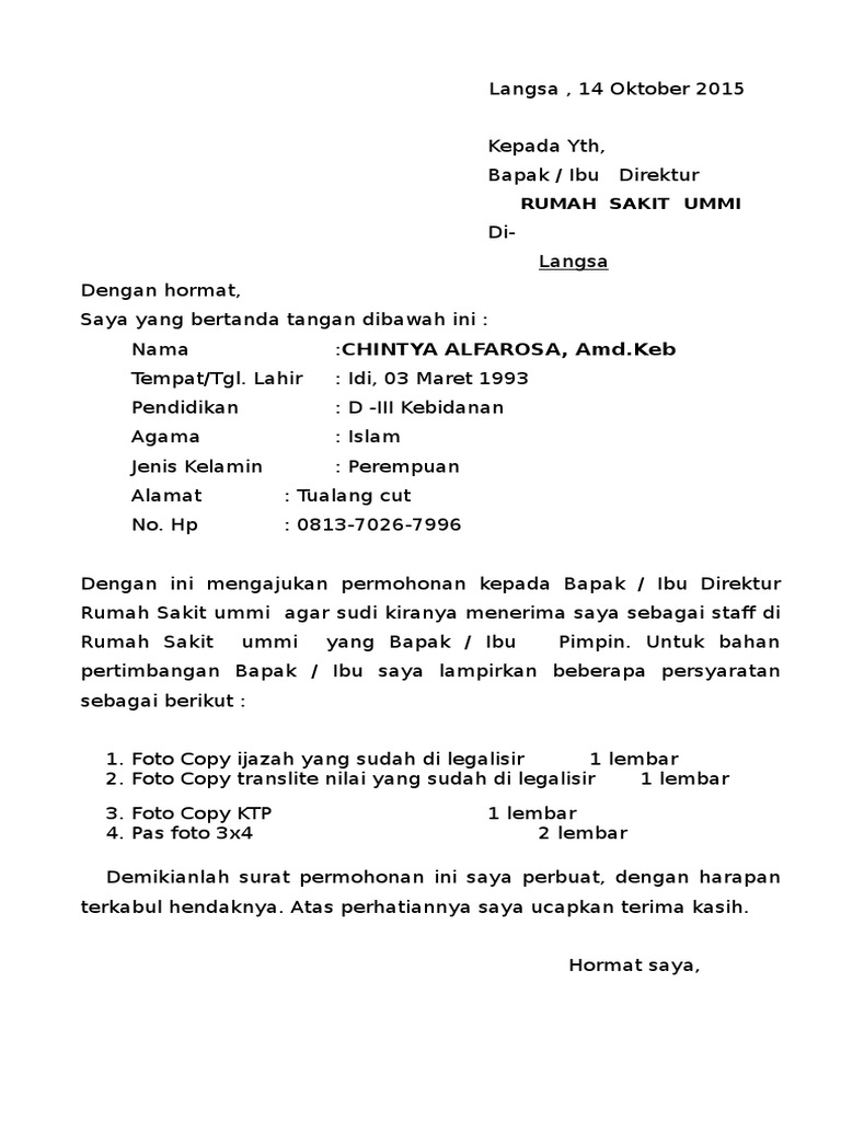 Download 73+ Contoh Surat Surat Lamaran Kerja Untuk Rumah Sakit Terbaru Gratis