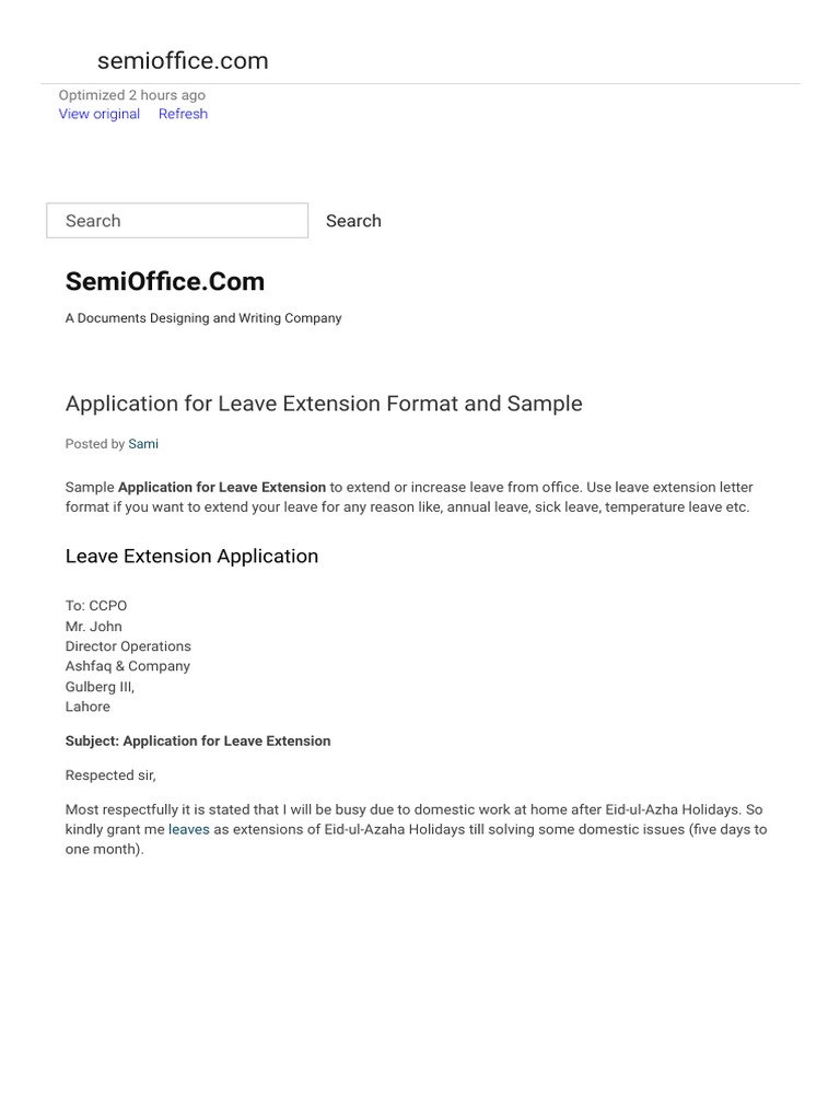 Application for Leave Extension Format and Sample Cyberspace