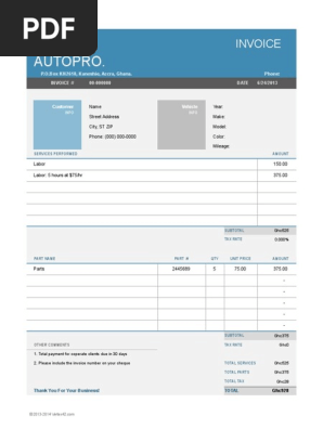 Auto Repair Invoice