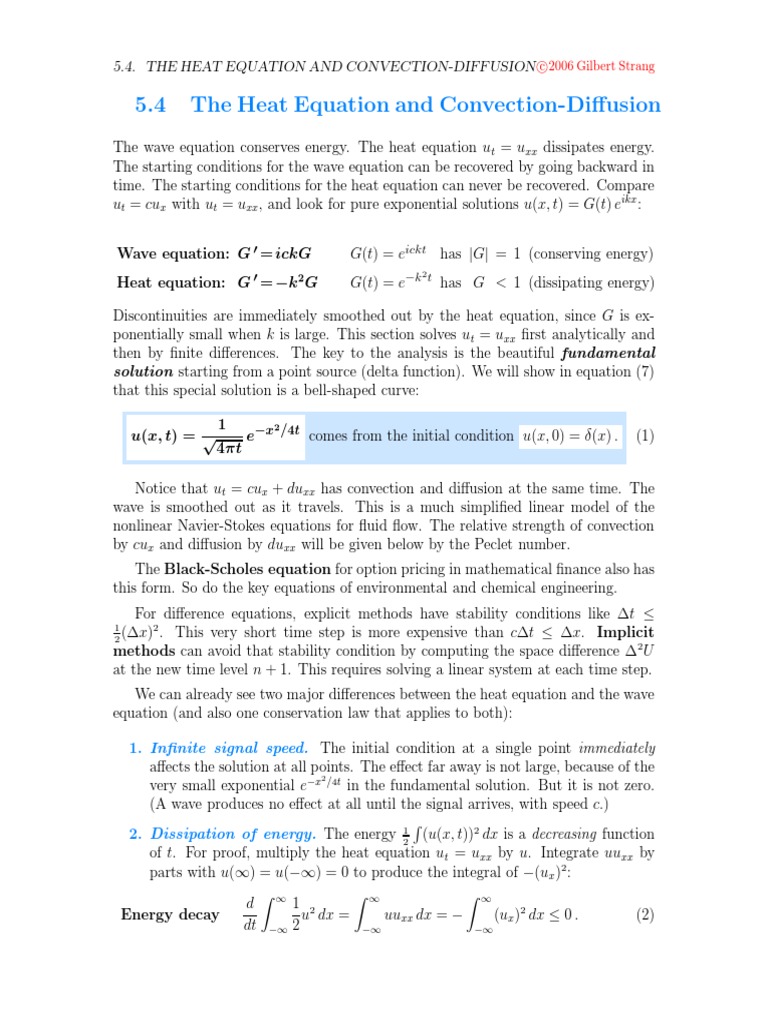 5.4 The Heat Equation and Convection-Diffusion: 0 Ickt 0 K T | PDF ...