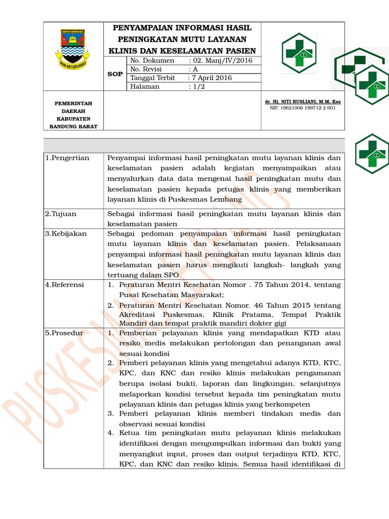 Sop Penyampaian Informasi Hasil Peningkatan Mutu Layanan