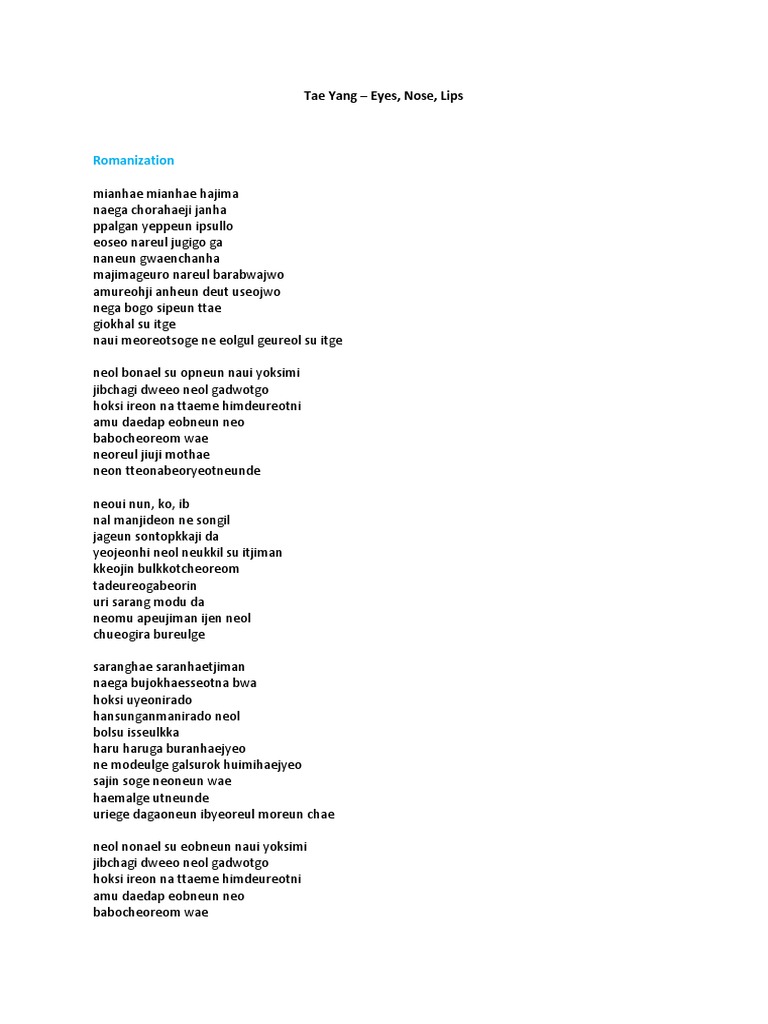 Tae Yang Eyes Nose Lips Lyric Leisure Nature