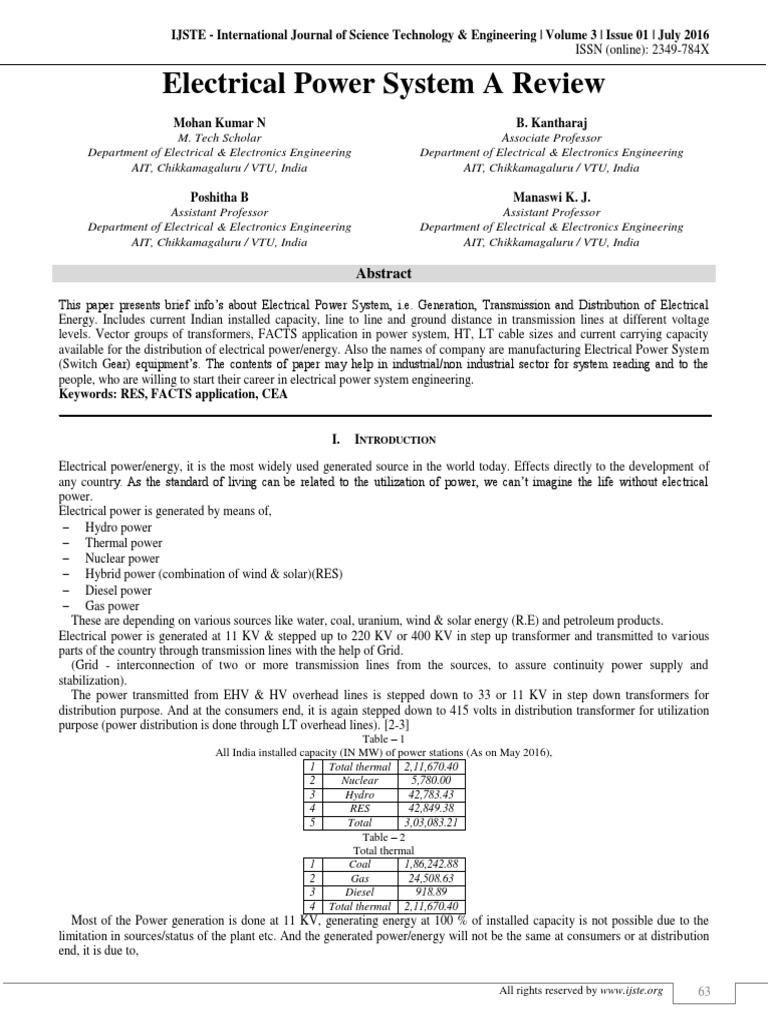 Electrical Power System A Review | PDF | Electric Power Distribution ...