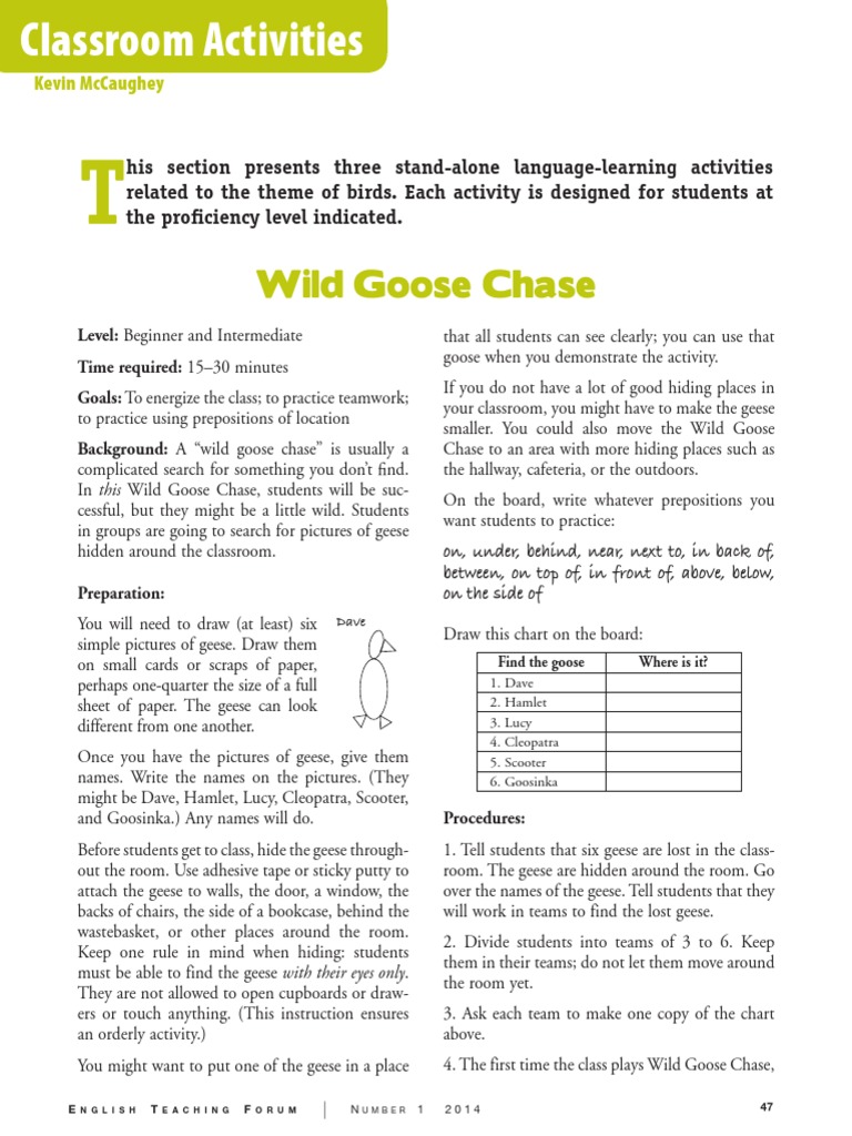 52 1 8 Classroom Activities PDF | PDF | Goose | Classroom