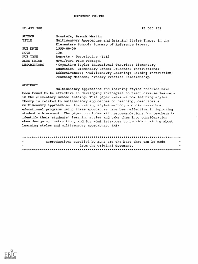 Multisensory Approaches | PDF | Learning Styles | Teachers