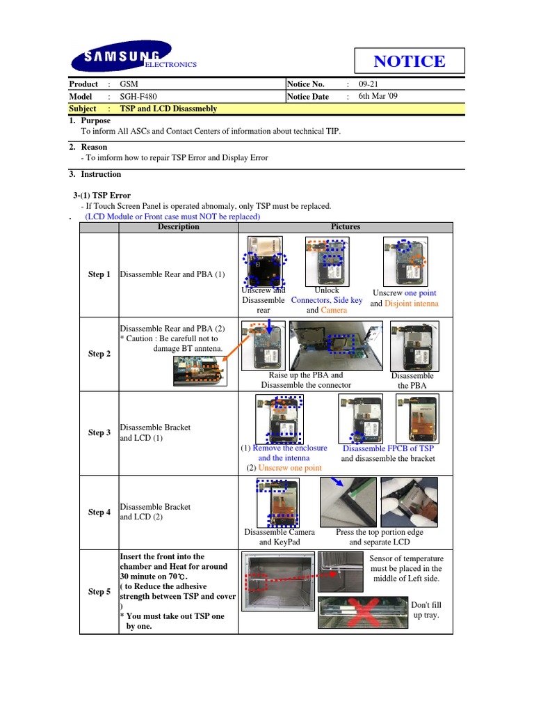 F480 TSP and LCD Disassembly Rev1.0 | PDF | Technology & Engineering