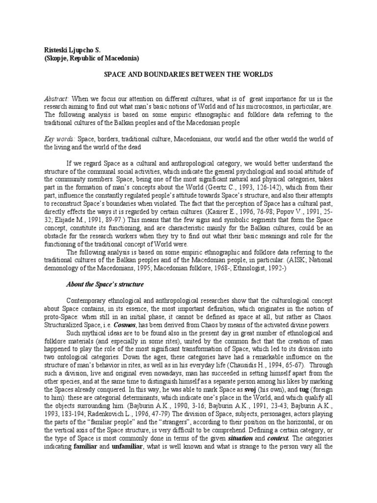 Risteski Space and Boundaries Between The Worlds | PDF | Rituals | Space