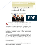 Francois Hollande, «Estadista (Proisraelí) Del Año»
