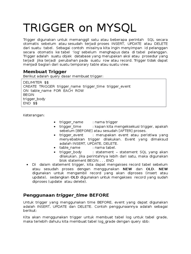 Trigger On Mysql | PDF
