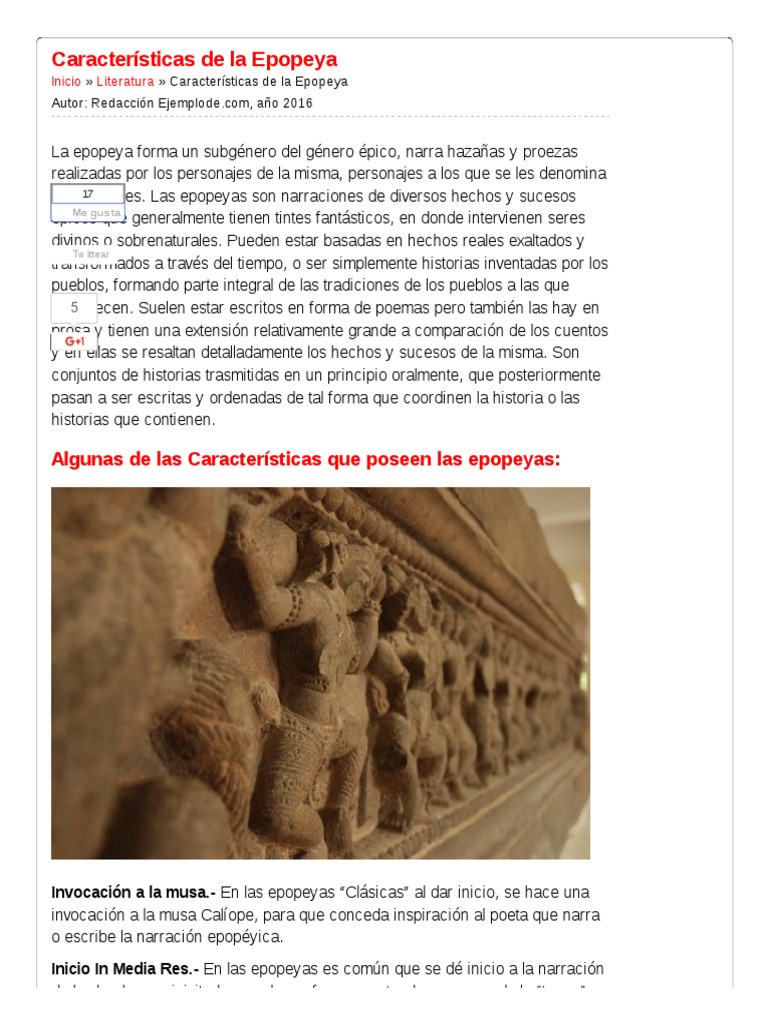 Características de La Epopeya Poesía épica Poesía