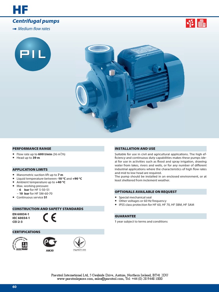 Pedrollo Centrifugal Pump HF | PDF | Pump | Pressure Measurement