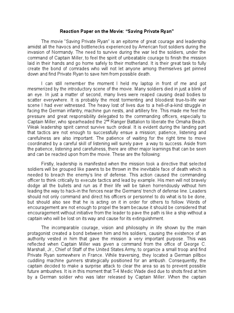Reaction Paper on the Movie: Saving Private Ryan | Leadership