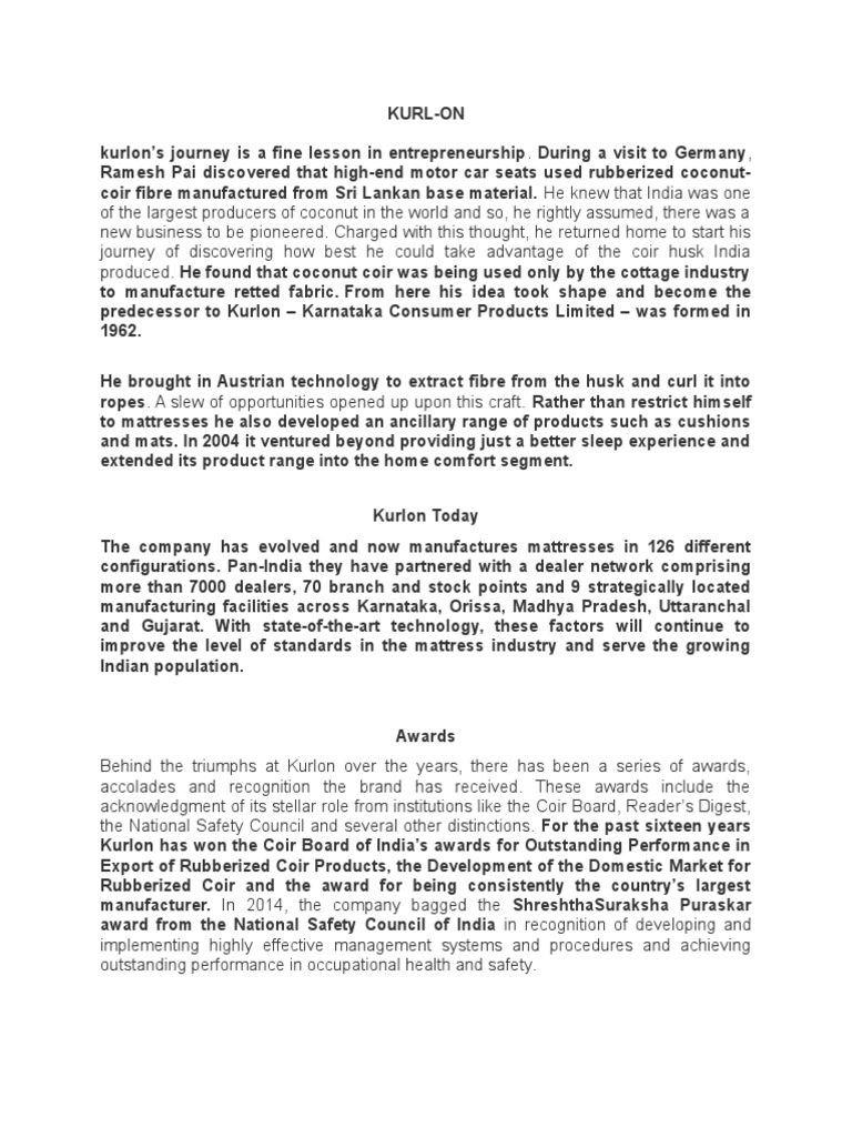 Kurlon PDF Mattress Furnishings And Furniture