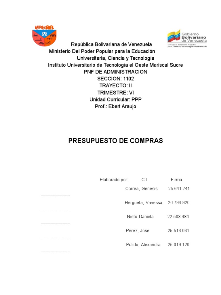 Presupuesto de Compras | PDF | Presupuesto | Inventario