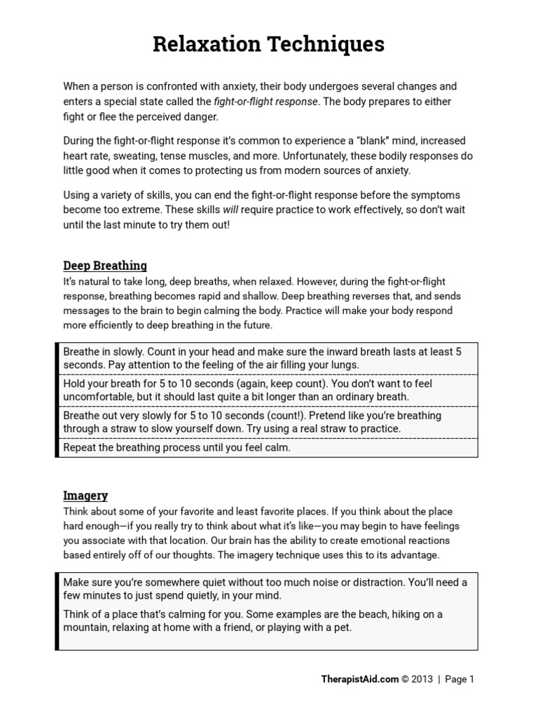 Relaxation Techniques PDF | PDF | Relaxation (Psychology) | Breathing