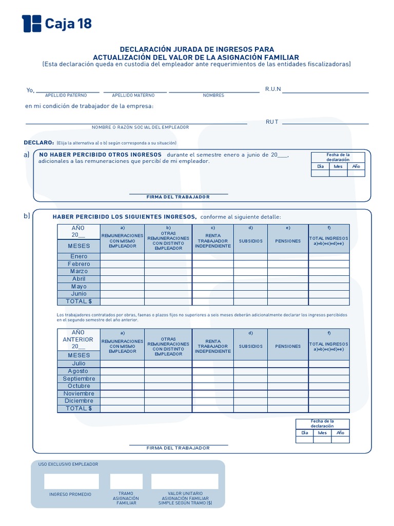 Declaracion Jurada Actualizacion CCAF | PDF