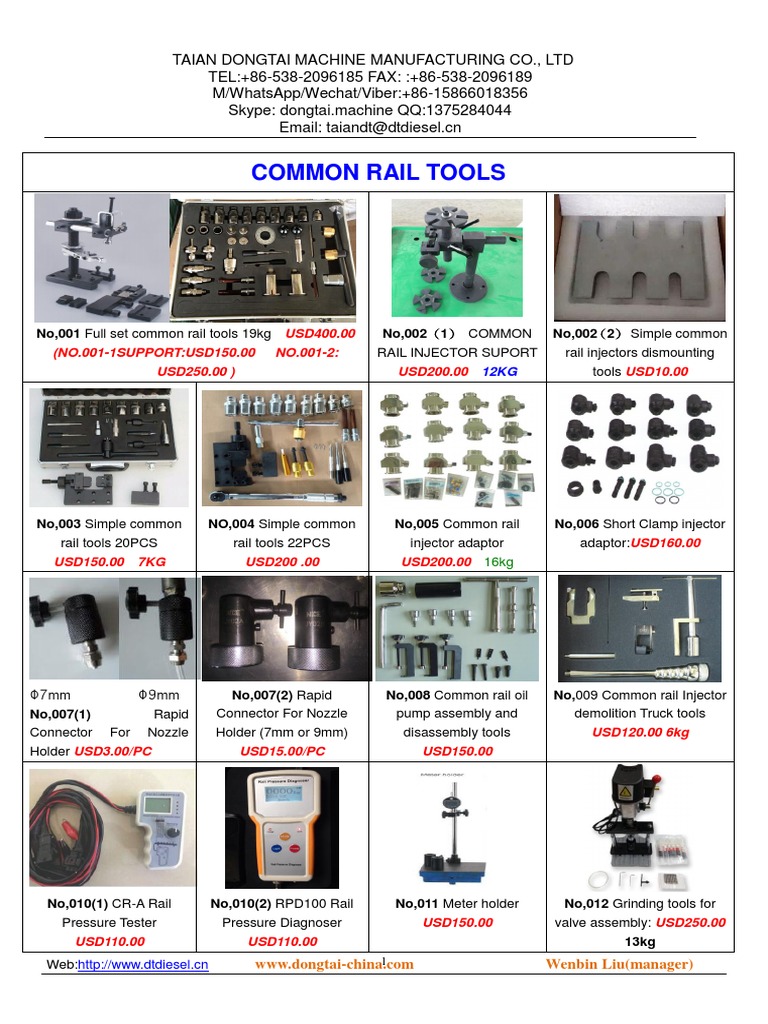 Common Rail Tools Price List | PDF | Fuel Injection | Engines