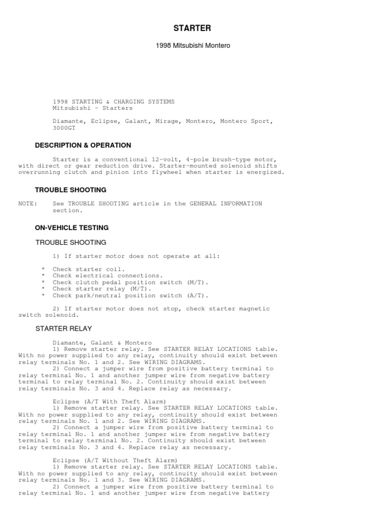 Mitsubishi Starter Motor Wiring Diagram - AOROZASYURGAMU