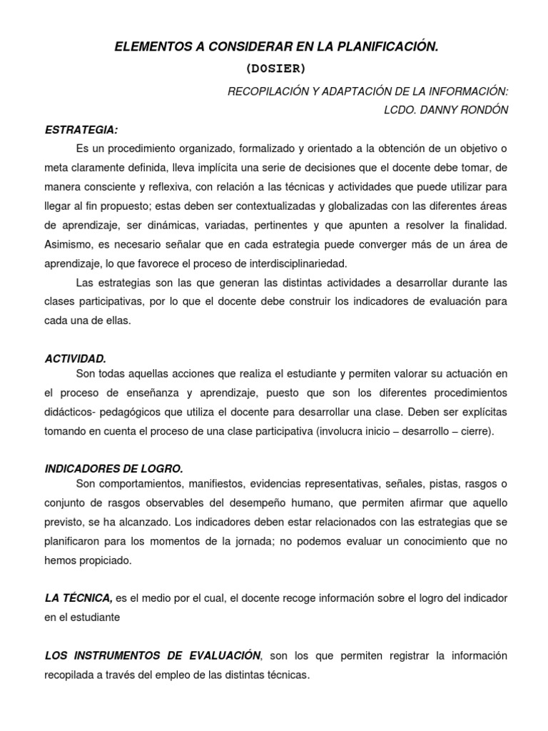 Elementos Clave en la Planificación Didáctica | PDF | Planificación ...