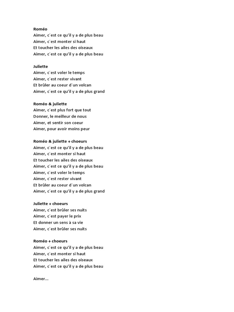 Romeo Et Juliette Script Heart Chanson Lyrique Citation Imprime